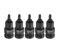 HARFINGTON 5pcs T30 Torx Bit Socket 55mm/2.17" Length 1/2" Square Drive Star 6 Point Extension Impact Bit Power Nut Driver Set S2 Steel Socket Ratchet Wrench Bits, Black
