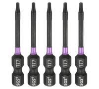 HARFINGTON 5pcs TT7 Torx Head Impact Screwdriver Bits 1/4" Hex Shank 2" (50mm) Long Magnetic Tamper Proof 6 Point Star Screw Driver Drill Bits Phosphate S2 Steel Power Tools with Hole
