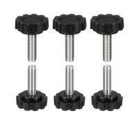 HARFINGTON 6 Pcs Knurled Knobs Handles M6 x 20mm (1mm Pitch) Male Thread Metric Carbon Steel Hand Tightening Clamping Screws Threaded Stud Knob Bolts for Woodworking Jigs, Black