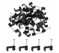 HARFINGTON 60pcs Cable Clips with Nail 10mm ID Squarer Single Half Clamp J-Hook with Nail Cord Clips for Wires on Wall for Ethernet Tacks Coax Pex Tubing Pipe Support, Black