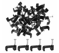 HARFINGTON 60pcs Cable Clips with Nail 12mm ID Squarer Single Half Clamp J-Hook with Nail Cord Clips for Wires on Wall for Ethernet Tacks Coax Pex Tubing Pipe Support, Black