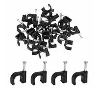 HARFINGTON 60pcs Cable Clips with Nail 9mm ID Circular Single Half Clamp J-Hook with Nail Cord Clips for Wires on Wall for Ethernet Tacks Coax Pex Tubing Pipe Support, Black