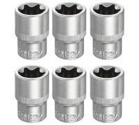 HARFINGTON 6pcs E-Torx Socket 1/2" Drive E22 Star Metric Socket 1.5" Length External Torx Shallow Sleeve 35K Alloy Steel Chrome 6 Point Spline Sleeve for Auto Repairs