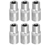 HARFINGTON 6pcs E-Torx Socket 1/4" Drive E8 Star Metric Socket 1" Length External Torx Shallow Sleeve 35K Alloy Steel Chrome 6 Point Spline Sleeve for Auto Repairs