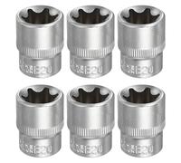 HARFINGTON 6pcs E-Torx Socket 3/8" Drive E20 Star Metric Socket 1.2" Length External Torx Shallow Sleeve 35K Alloy Steel Chrome 6 Point Spline Sleeve for Auto Repairs
