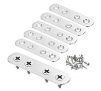 HARFINGTON 6pcs Straight Bracket 3.3" x 0.8" Stainless Steel Flat Fixing Brackets Mending Plate Corner Brace Connector with 24 Screws for Wood Board Bed Frame Furniture Shelves, Silver
