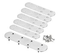 HARFINGTON 6pcs Straight Bracket 6.5" x 1.5" Stainless Steel Flat Fixing Brackets Mending Plate Corner Brace Connector with 48 Screws for Wood Board Bed Frame Furniture Shelves, Silver