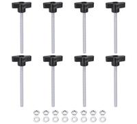 HARFINGTON 8pcs Tee Wing Knobs M6 x 80mm Metric Thread 36mm Z/T Head Plastic Handles Thumb Screws Hand Clamping Threaded Stud Knob Grip Thumbscrew with Nuts Washers, Black