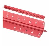 HARFINGTON Architectural Scale Ruler, 12 Inch Standard Aluminum Alloy Architect Triangular Small Scale Laser-Etched Blueprint Drafting Ruler for Architects Engineers, Red