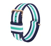 HARFINGTON Nylon Watch Bands Soft Weave Watch Strap Quick Release Stripe Wristband with Stainless Steel Pin Buckle, Green/Blue/White + Gold Pin, 22 mm