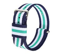 HARFINGTON Nylon Watch Bands Soft Weave Watch Strap Quick Release Stripe Wristband with Stainless Steel Pin Buckle, Green/Blue/White + Silver Pin, 18mm