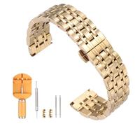 HARFINGTON Stainless Steel Watch Band 24mm Quick Release Metal Polished Watchband Replacement Butterfly Clasp Watch Strap with Removal Tool for Men Women, Gold Tone
