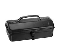 HARFINGTON Tool Box 11.4" Portable Steel Tool Box Hip Roof Style with Metal Latch Closure Tool Chest for Household Workshop Car, Black
