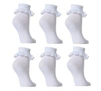 Hari Deals 6 Pairs Girls School Plain Rich Frilly Lace Top Cotton Socks (UK Shoes: 12.5-3.5, White)