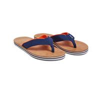 Hari Mari- Scouts- Men’s Nubuck Leather Flip Flops With Nylon Webbing Strap- No Break Ins, Firm Arch Support, and Beveled Edge to Reduce Tripping, Navy/Orange, 9.5 UK