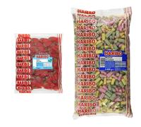 HARIBO Giant Strawbs 3kg bulk bag vegetarian sweets & Rhubarb and Custard Bulk Bag 3 Kg