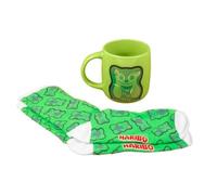 Haribo Green Bear Mug & Sock Gift Set. Features Haribo Starmix Green Bear Design. 460ml Capacity Mug. One size fits most Socks. Officially Licensed Haribo Merchandise.