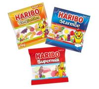 Haribo Mini Treat Bags - Mixed Box of 30 Bags 16g each, Includes Starmix, Tangfastics and Supermix, Party Bags, Stocking Fillers