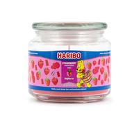 Haribo Scented Candle in Glass with Lid Strawberry Happiness (300 g) Scented Candle Fruity Candle Long Burning Time up to 60 Hours Candles Red Gift Idea for Women, Birthday