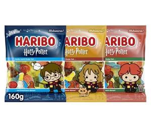 Haribo Set of 3 Harry Potter, Hermione & Ron Special Edition 160g - Fruit Gum Mix with Golden Snitch, Sorting Hat, Hedwig Owl & many more - Limited Edition