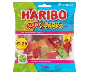 HARIBO Sour Sparks Fruit & Cola Gums Sweets Sharing Bag 140g (Pack of 12)