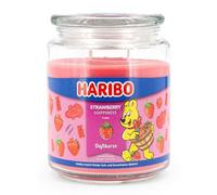 Haribo Strawberry Happiness Scented Candle in Glass with Lid - Fruity, Long Burning Time (100 h), Large (510 g), Pink