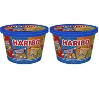 Haribo Sweets Sharing Tub, Assorted Gummy Candies with Starmix, Tangfastics, Giant Strawbs Gone Mini, Supermix, 24 Treat Bags, 600g (Pack of 2)