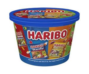 Haribo Sweets Sharing Tub, Assorted Gummy Candies with Starmix, Tangfastics, Giant Strawbs Gone Mini, Supermix, 24 Treat Bags, 600g