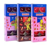 Haribo Tea Lights Trio Set All Year - Berry Mix, Cherry Cola & Strawberry Happiness, 30 Pieces (3 x 10) - Scented Candles with 4-6 Hours Burn Time, Mood Lighting for Home