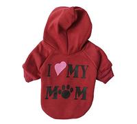 Harikaji Pet Clothes, I Love My MOM Printed Warm Puppy Cat Clothing Apparel Pet Hoodie Winter Costume Teddy Clothes for Small Dogs (S, Red)