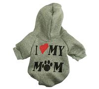 Harikaji Pet Clothes, I Love My MOM Printed Warm Puppy Cat Clothing Apparel Pet Hoodie Winter Costume Teddy Clothes for Small Dogs (S, Gray)