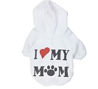 Harikaji Pet Clothes, I Love My MOM Printed Warm Puppy Cat Clothing Apparel Pet Hoodie Winter Costume Teddy Clothes for Small Dogs (S, White)