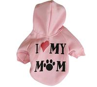 Harikaji Pet Clothes, I Love My MOM Printed Warm Puppy Cat Clothing Apparel Pet Hoodie Winter Costume Teddy Clothes for Small Dogs (L, Pink)