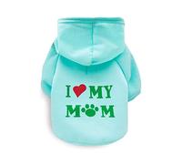 Harikaji Pet Clothes, I Love My MOM Printed Warm Puppy Cat Clothing Apparel Pet Hoodie Winter Costume Teddy Clothes for Small Dogs (L,Mint Green)