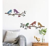 Harikikochuu 2 Pcs Metal Birds Wall Art Decor Robin Bird on the Branch Silhouette Art Metal Decorative Birds Hanging Wall Sculpture for Outdoor Balcony Garden Porch Decor(Colorful)