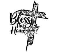 Harikikochuu Metal Cross Wall Decor with Lily Flowers Bless This Home Scripture Metal Sign Religious Christian Wall Art for Living Room Dining Room Entryway Farmhouse Faith Housewarming Gift.
