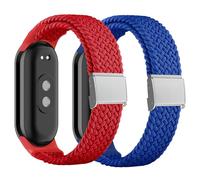 Harikiri Braided Bracelet Compatible with Xiaomi Mi Band 9/8, Soft Replacement Nylon Elastic Sport Strap for Xiaomi Mi Band 9/8, Women and Men, Red + Blue