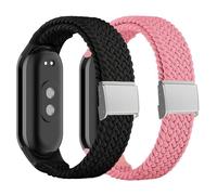 Harikiri Braided Bracelet with Xiaomi Smart Band 8/9/10, Sport Elastic Nylon Replacement Bracelet for Men and Women, Black + Pink