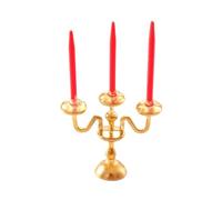 Harilla 1:12 Scale Dollhouse Candle Holder Doll House Candlestick Cute Candelabra Model for Fireplace Mantel Living Room Decoration, Gold and Red