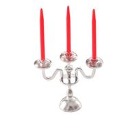 Harilla 1:12 Scale Dollhouse Candle Holder Doll House Candlestick Cute Candelabra Model for Fireplace Mantel Living Room Decoration, Silver and Red