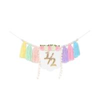 Harilla 1/2 Birthday High Chair Banner Birthday Party Decor Creative Decorative Wood Bead Tassel Garland for Photo Prop Celebration, Multicolor No Hat