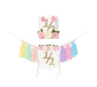 Harilla 1/2 Birthday High Chair Banner Birthday Party Decor Creative Decorative Wood Bead Tassel Garland for Photo Prop Celebration, Multicolor with Hat