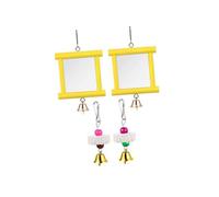 Harilla 2x Chicken Mirror Toys,Beak Grinding Stones Chewing Interactive with Bell Wooden Pecking Toy for Parrots Cockatiel Playing, Yellow