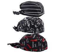 Harilla 3PCS Chef Tie Back Cap Chef Pirate Headwrap Hat Bandana Hats Adjustable