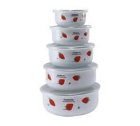 Harilla 5x Enamel Bowls Nesting Storage Bowl Cooking Containers Dinnerware with Lids Prep Bowl for Soup Kitchen Sealed Noodles Fruit, Strawberry