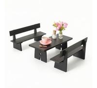 Harilla 8 Pieces Dollhouse Table Set Miniature Coffee Table Chairs Bench Spoon Jar Flower Bottle resin and alloy parts clear, Coffee Table And Chairs Set With Pink Flowers, Pink Cup And Plate