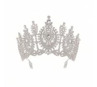 Harilla Adjustable Stage Crown Bridal Tiara Rhinestone Headpiece Crystal Alloy Setting With Front Center Feature And Firm Hold, Thick Silver With White Rhinestones And Hair Comb
