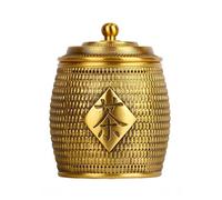 Harilla Brass Storage Container Tea Canister Jar Can With Lid Embossed Woven Texture Copper Body Knob Plaque Tea Character For Dry Goods Suitable for home use, Yellow