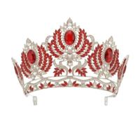 Harilla Bridal Crown Rhinestone Bridal Gilded headpieceTone Crown with Comb Clasps for Brides, Pageant Contestants, Proms, Thick Silver Base With Large Red Crystal Comb Style
