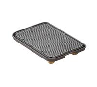 Harilla Cat Litter Mat Board Step Tray With Hollow Slatted Raised Outer Frame Open Grid Litter Catcher PP And Wood Legs Suitable, Dark Gray, Gray Wooden Leg PP Pedal 42 29 6